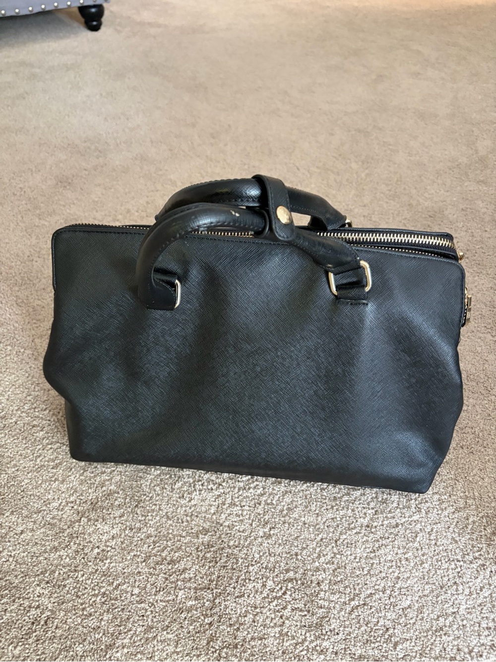 Zara Black Textured Laptop Tote with Dual Top Handles
